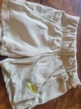 Nike Kids Cream Shorts with Lime Swoosh